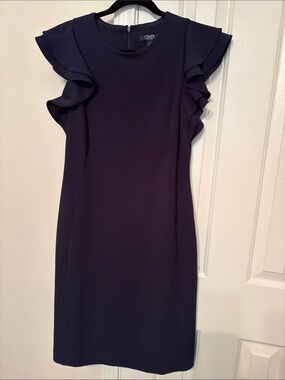 Chaps Dark Navy Ruffle-Sleeve Midi Dress 12